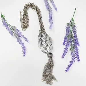 Vintage 90s Chunky Twist Medallion Chain Tassel Statement Necklace